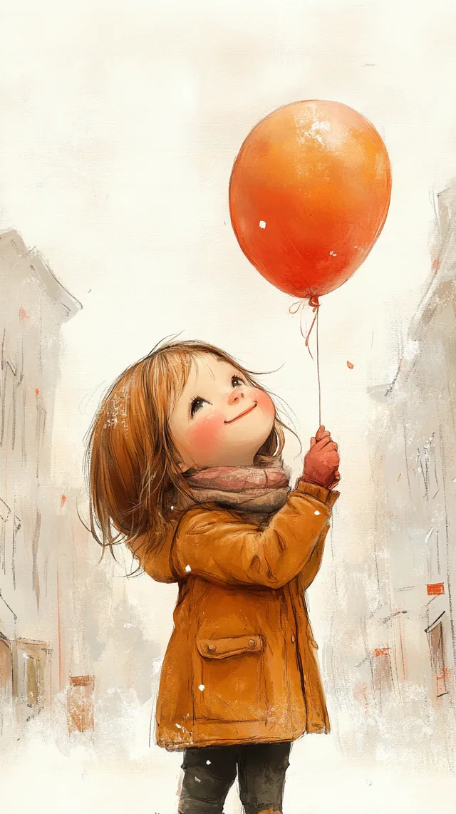 Cute Kid With Balloon Minimal mobile wallpaper