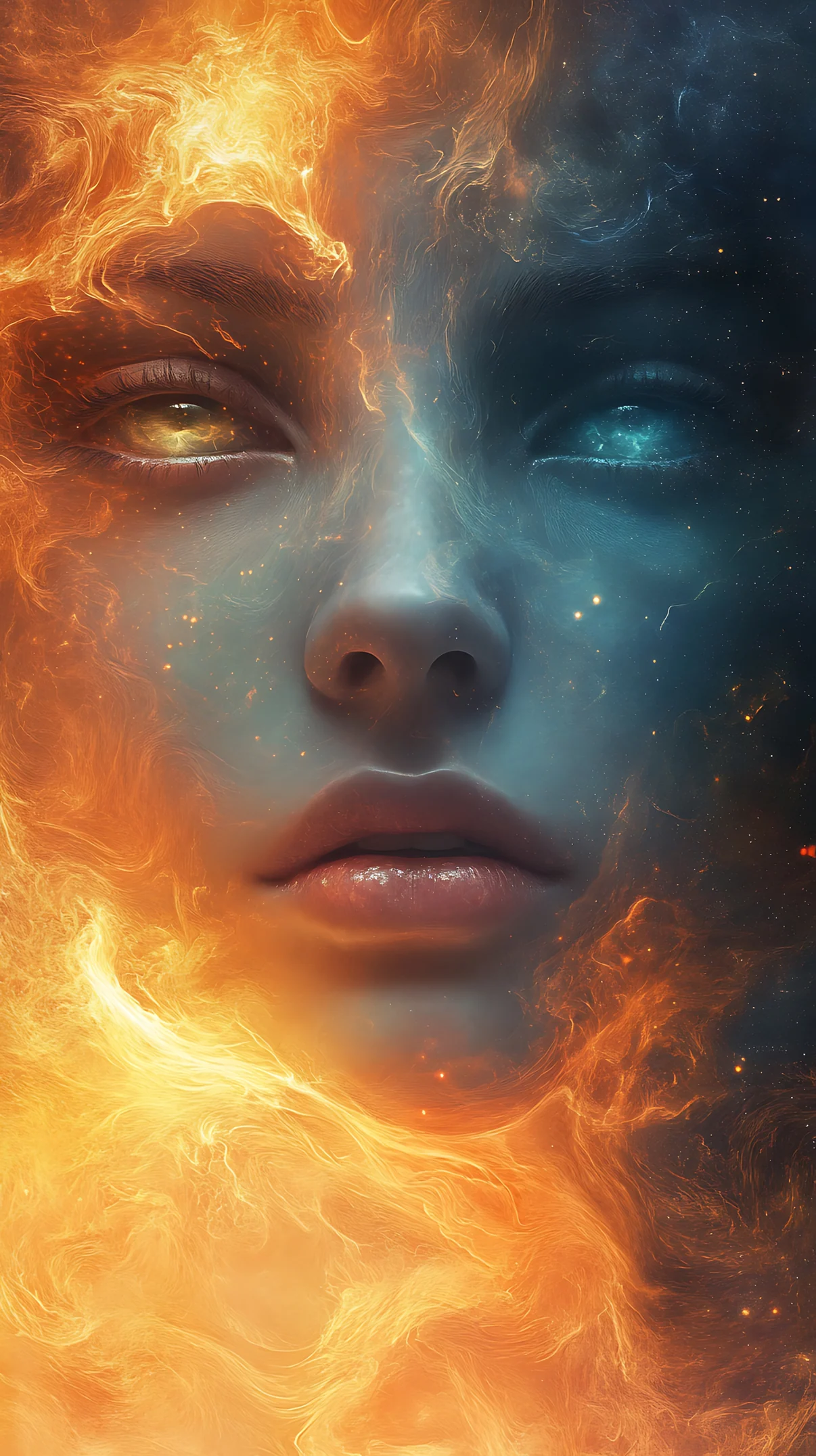 Fire Ice Face Abstract mobile wallpaper