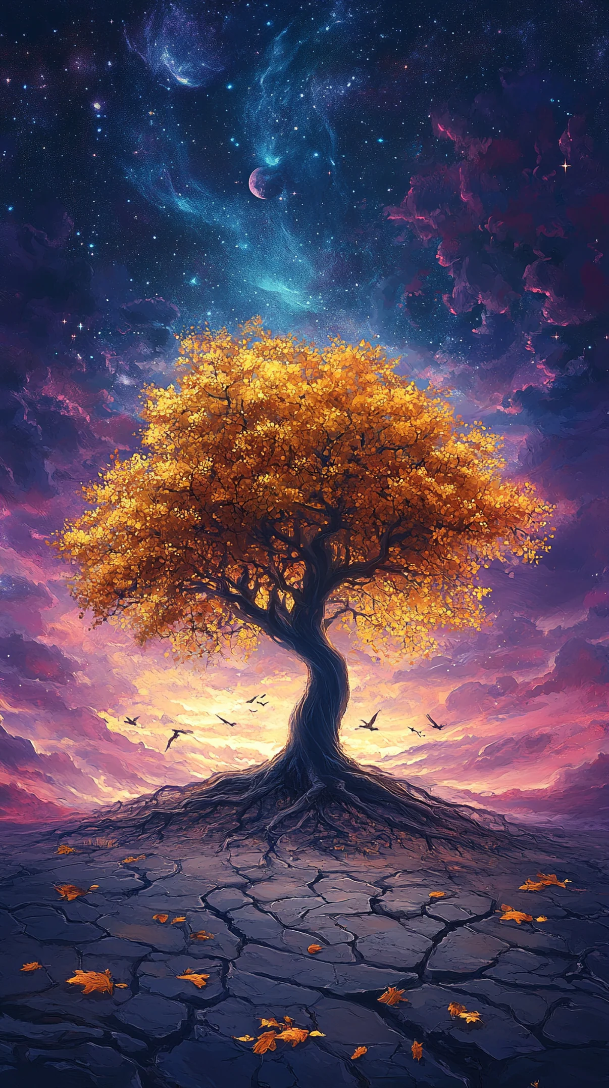 Golden Tree Art Nature mobile wallpaper