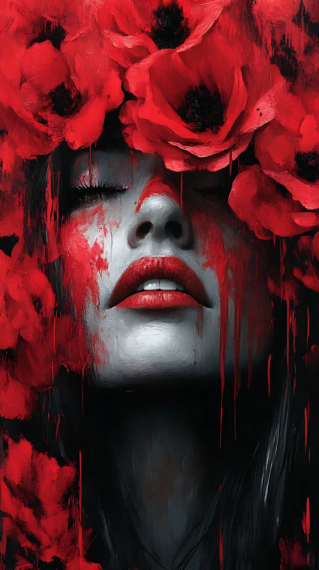 Red Poppy Art Dark mobile wallpaper