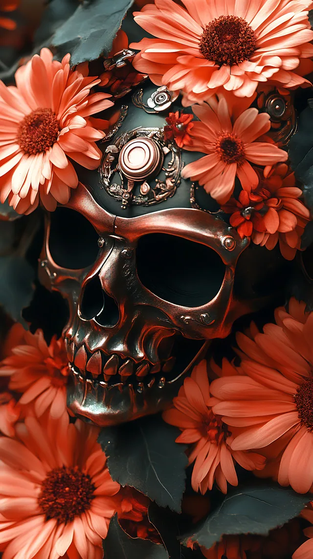 Skull Daisies Dark mobile wallpaper